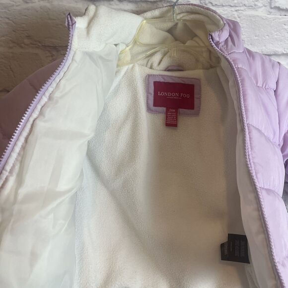 London Fog Little Girls Lavender Hooded Winter Play Cozy Puffer Coat 24M - Picture 3 of 7